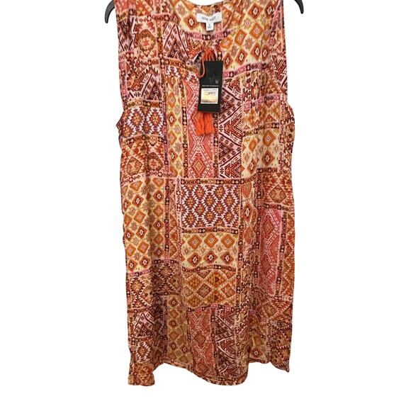Nine West Women's Orange Printed Tassel Neck Dress Size 12-w3205 - Picture 3 of 11